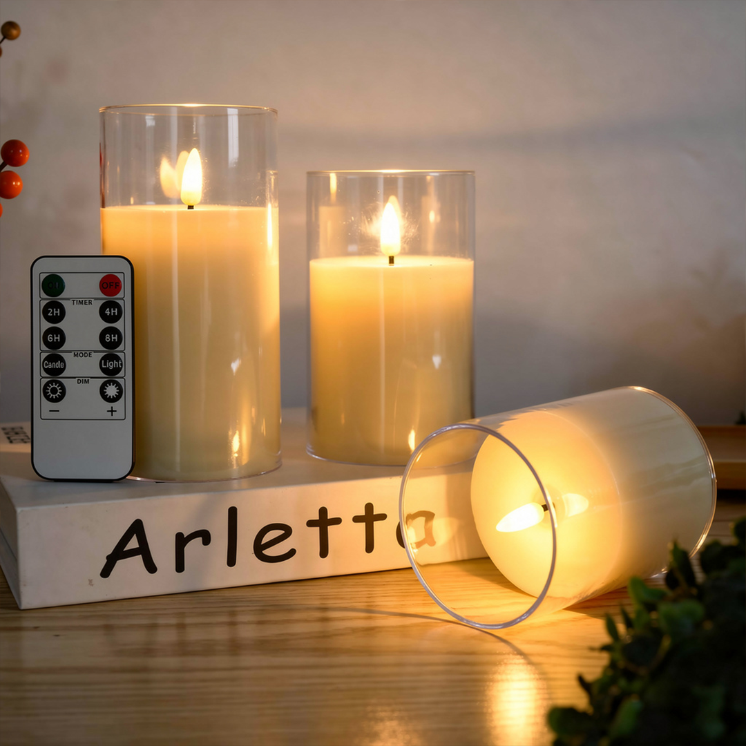 MOONCEE 3 PCs LED Candles with Remote - Flameless Battery Pillar Candles for  Décor
