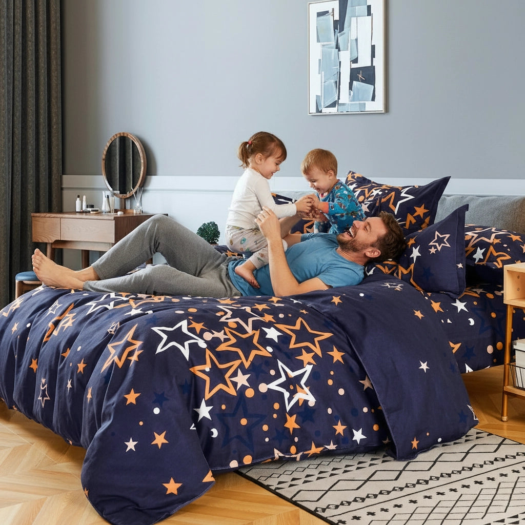 طقم ملاءات سرير كينج، 6 قطع، مع غطاء لحاف، 220×240، وغطاء وسادة، طقم فراش كينج (MNC1)