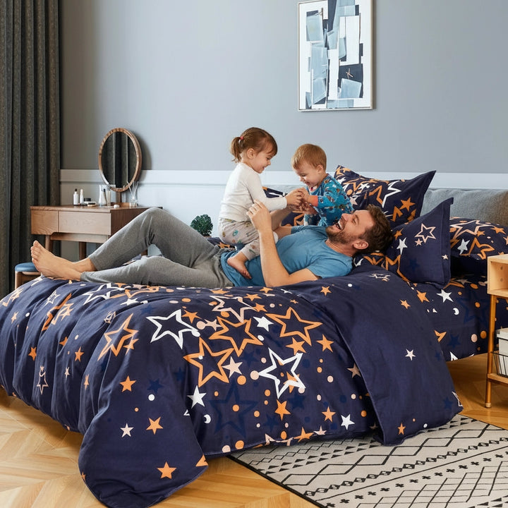 طقم ملاءات سرير كينج، 6 قطع، مع غطاء لحاف، 220×240، وغطاء وسادة، طقم فراش كينج (MNC1)