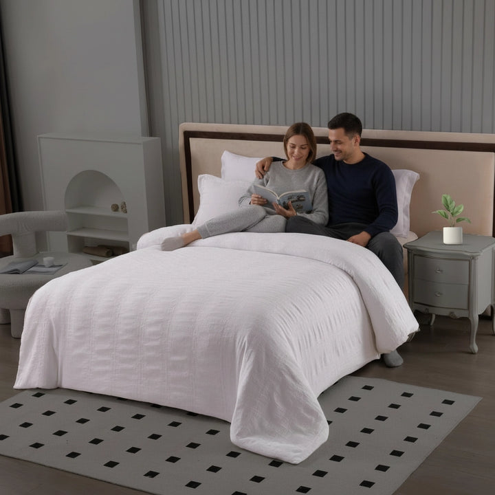 White Bed Sheets King Size Fitted Set with Duvet Cover 220x240 6 PCs (6FM8)