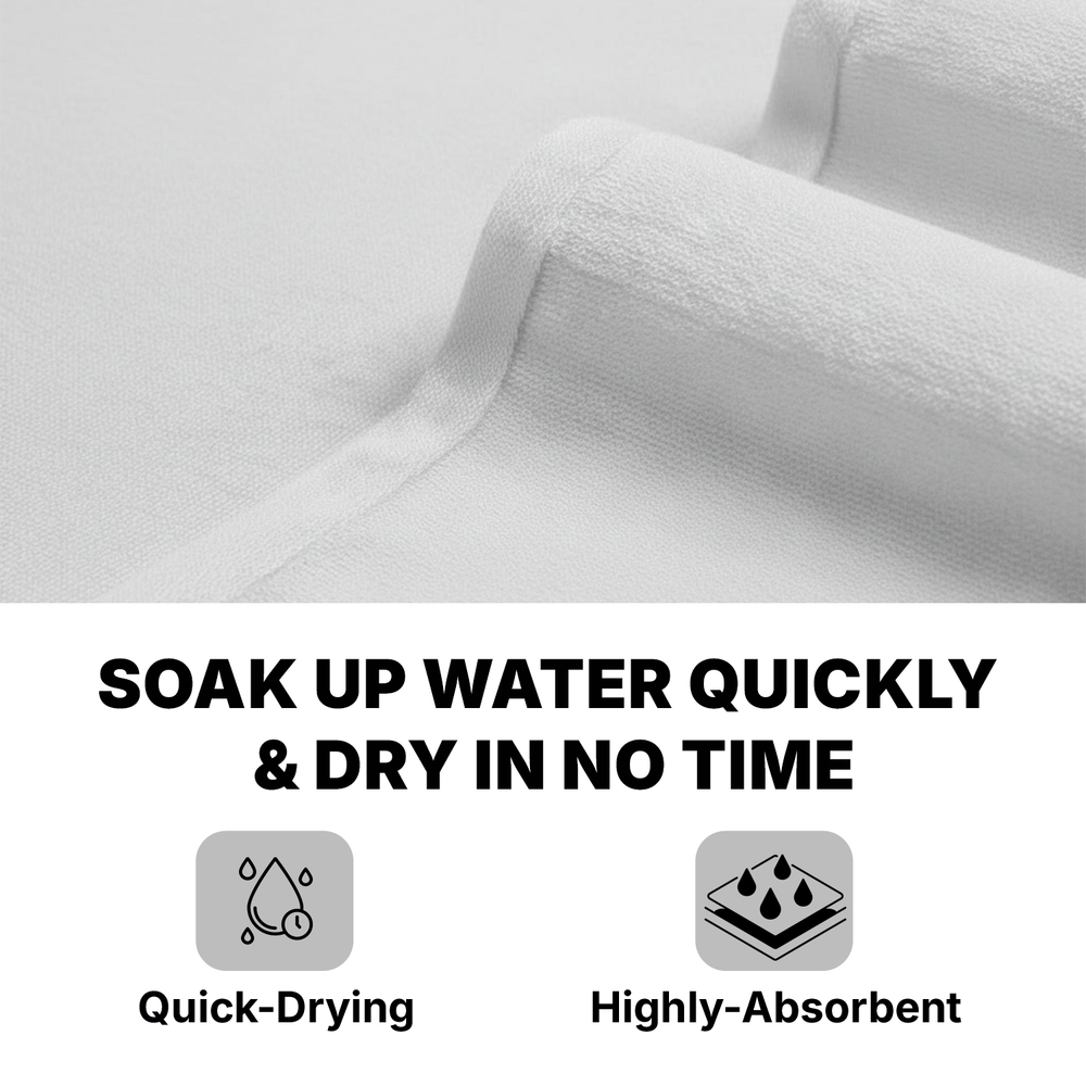 White bath towel with soft textured fabric and woven border detail