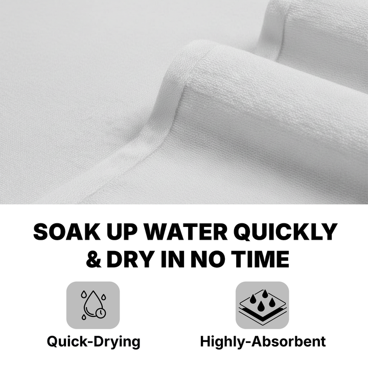 White bath towel with soft textured fabric and woven border detail