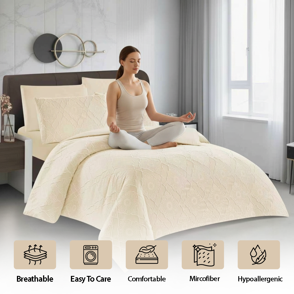 Luxury cream king bedding set with soft textured design