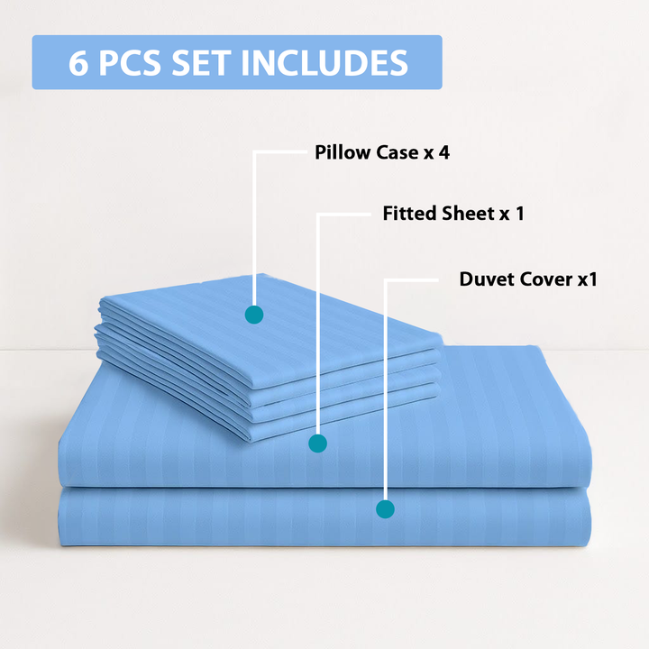 King Size 6 PCs Bedding Set with Duvet Cover 220x240 – Bed Sheet Collection (Blue)