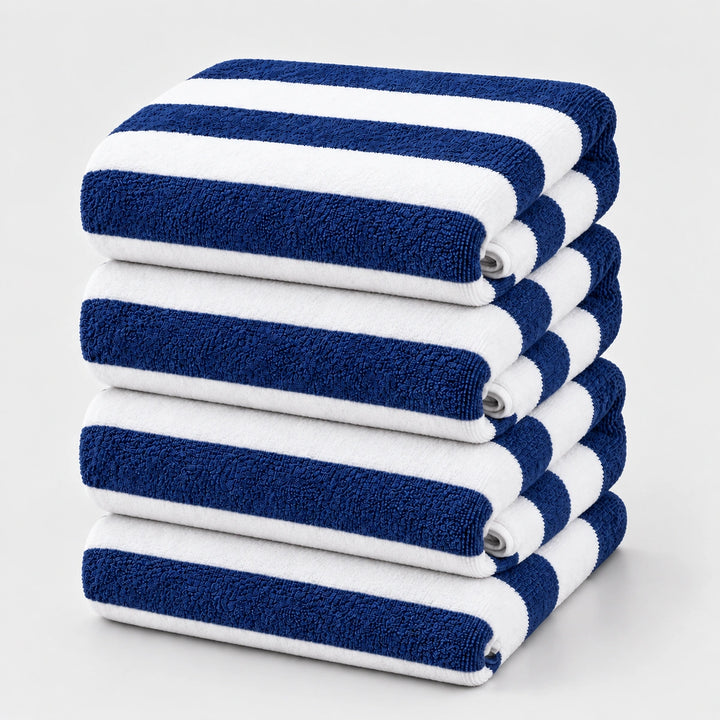 4 PCs Premium 100% Cotton Beach Towel Set 450 GSM, Soft Striped Absorbent Beach Towel Set