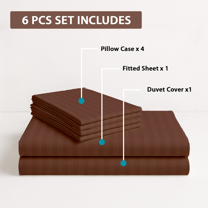 MOONCEE 6 PCs King Bedsheets Set With Duvet Cover 220x240 Bedding Set (Dark Brown)