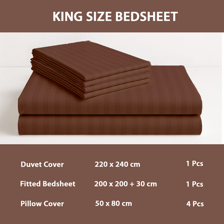 MOONCEE 6 PCs King Bedsheets Set With Duvet Cover 220x240 Bedding Set (Dark Brown)