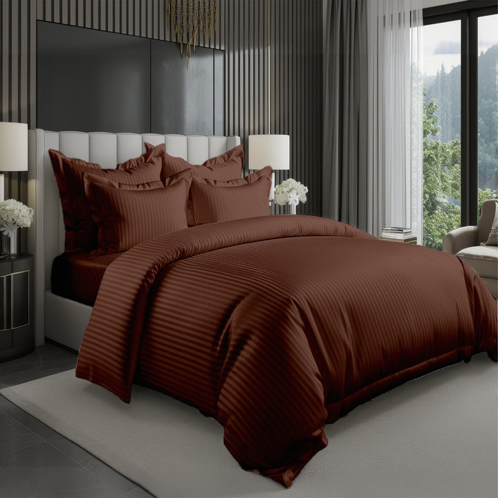 MOONCEE 6 PCs King Bedsheets Set With Duvet Cover 220x240 Bedding Set (Dark Brown)