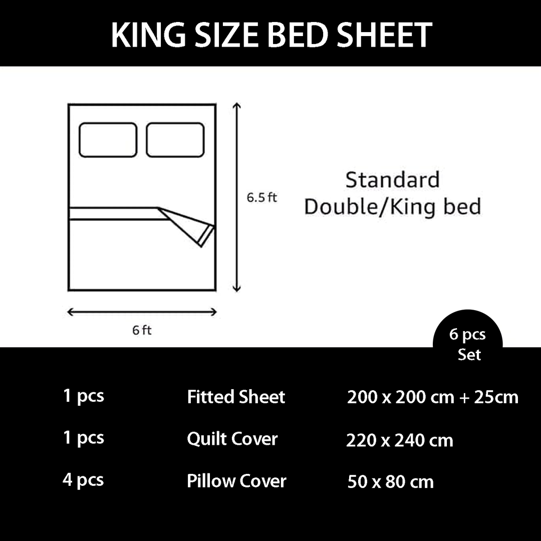 King Size Bed Sheets Cotton Wedding Set 6 PCs– Soft, Durable & Comfortable (White Black)