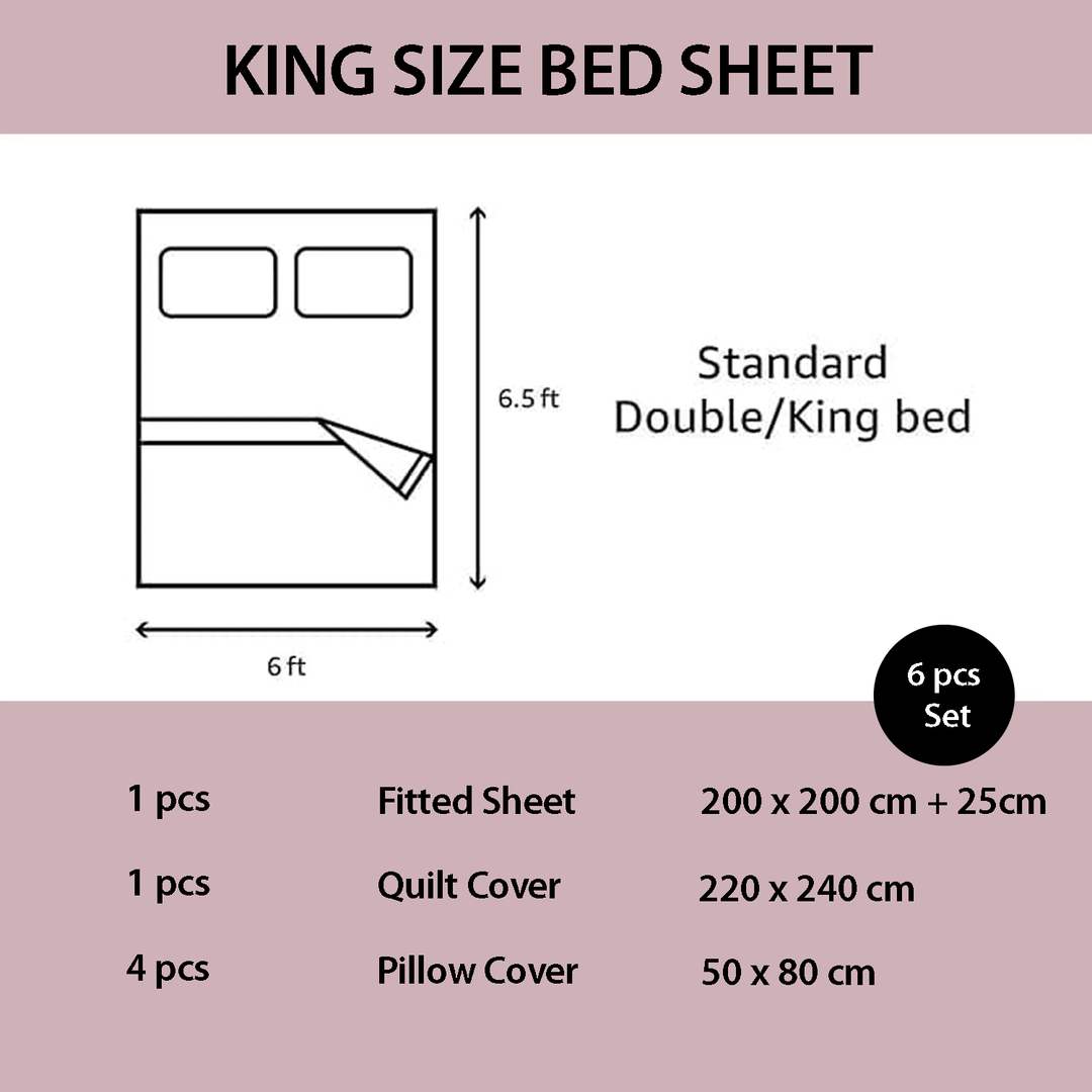 King Size 6 Pcs Cotton Blend Bedding Set – Duvet Cover, Fitted Sheet & Pillowcases (Pink)