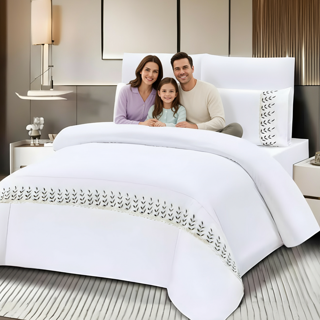 King Size Bed Sheets Cotton Wedding Set 6 PCs– Soft, Durable & Comfortable (White Black)