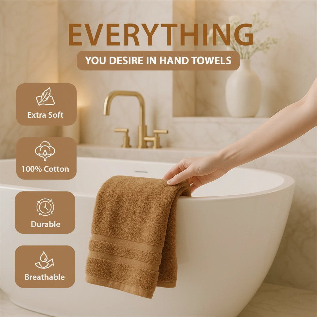 6 PCs Premium Hand Towels Set, 600 GSM Extra Large Hand Towels With 100% Soft Cotton
