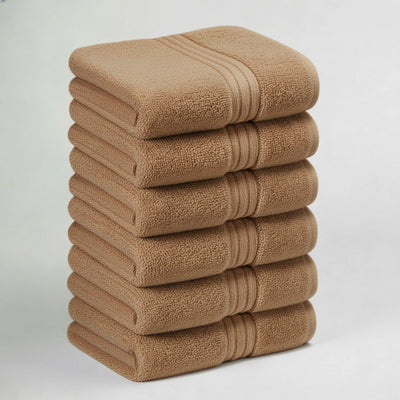 6 PCs Hand Towels Set – Premium Towels Set, 40 x 70 Size With 100% Soft Cotton (Camel)
