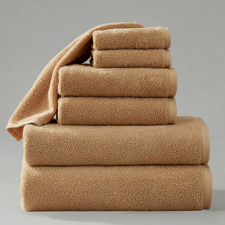 6 PCs Premium Cotton Towel Set – Bath Towel Set with Hand Towels & Washcloths (Camel)
