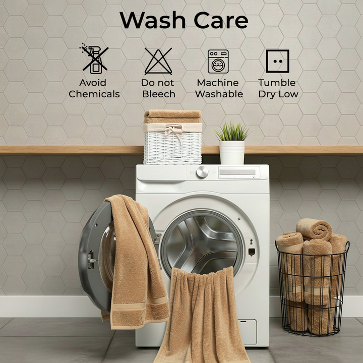 6 PCs Premium Cotton Towel Set – Bath Towel Set with Hand Towels & Washcloths (Camel)