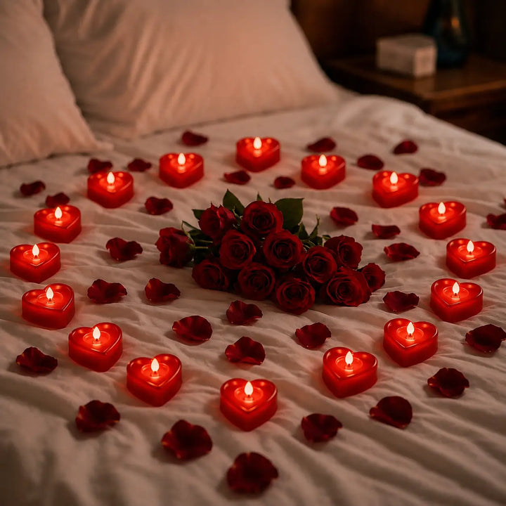24 PCs Heart Shaped Flameless LED Candles for Romantic Home Decoration and Special Occasions