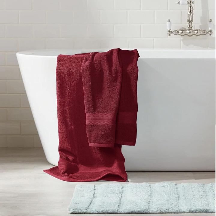 2 PCs Pure Cotton Jumbo Bath Sheets 90 x 180 cm, Bath Towel Set (Cherry Red)