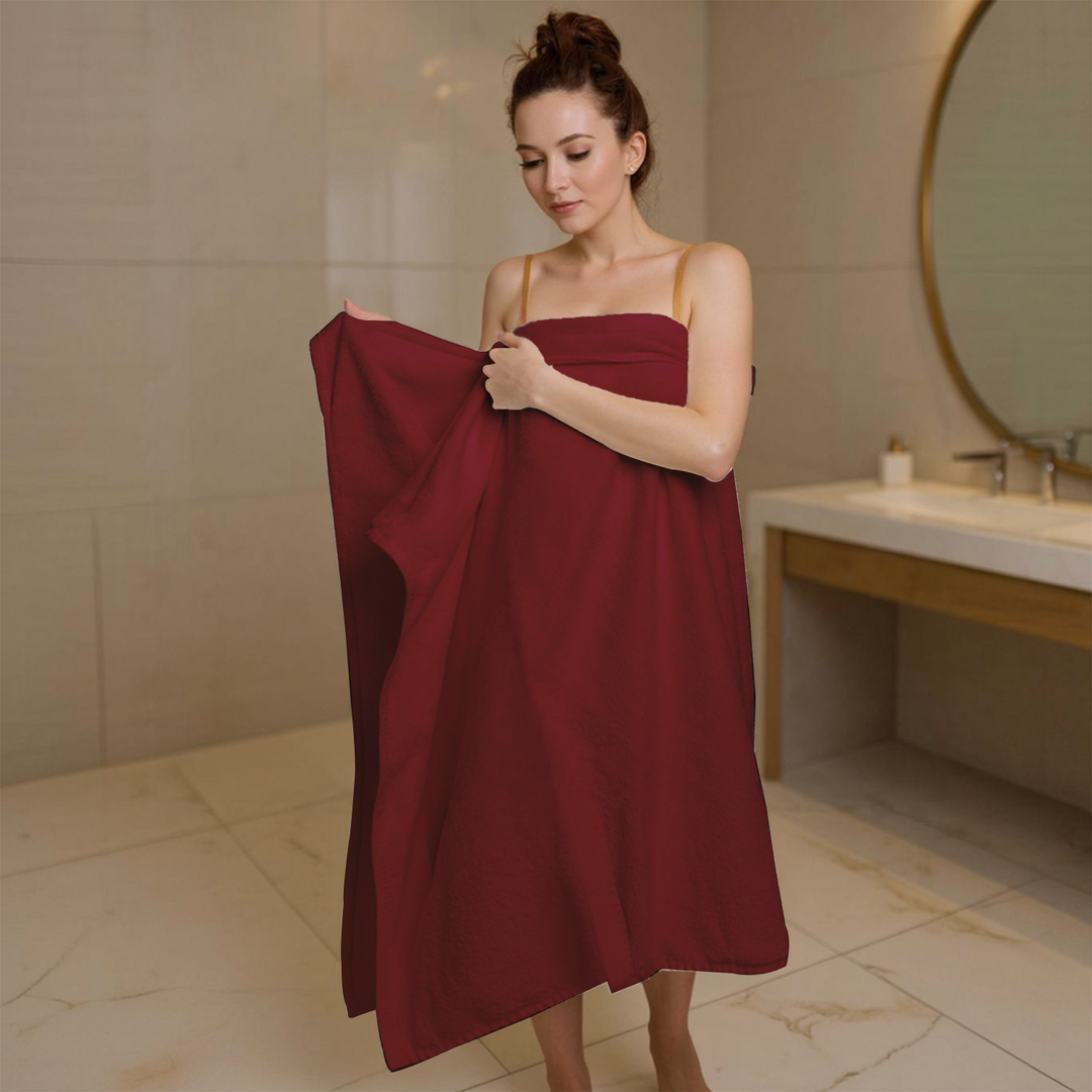 2 PCs Pure Cotton Jumbo Bath Sheets 90 x 180 cm, Bath Towel Set (Cherry Red)