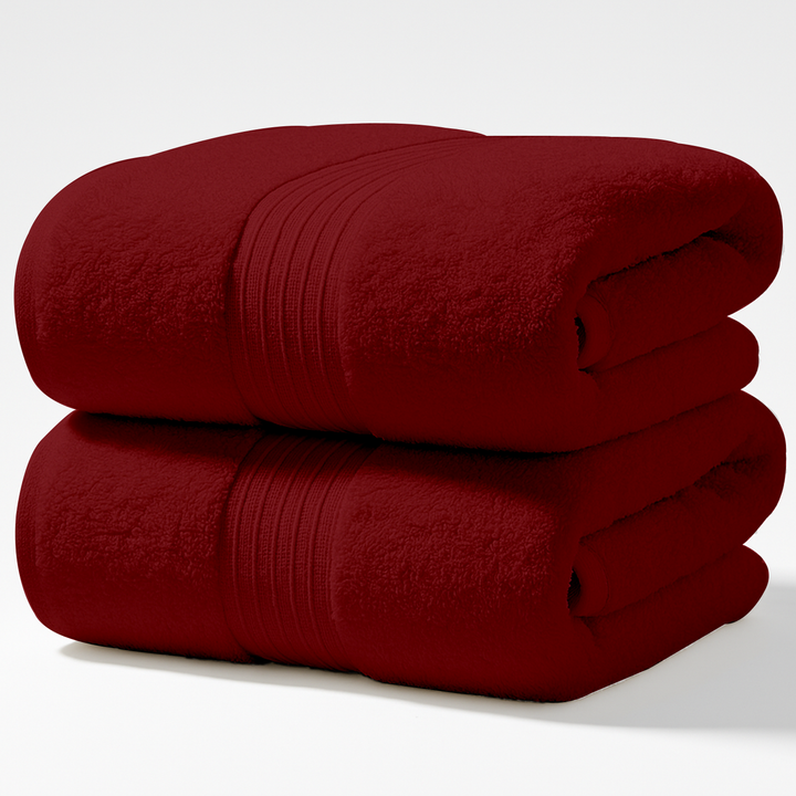 2 PCs Pure Cotton Jumbo Bath Sheets 90 x 180 cm, Bath Towel Set (Cherry Red)