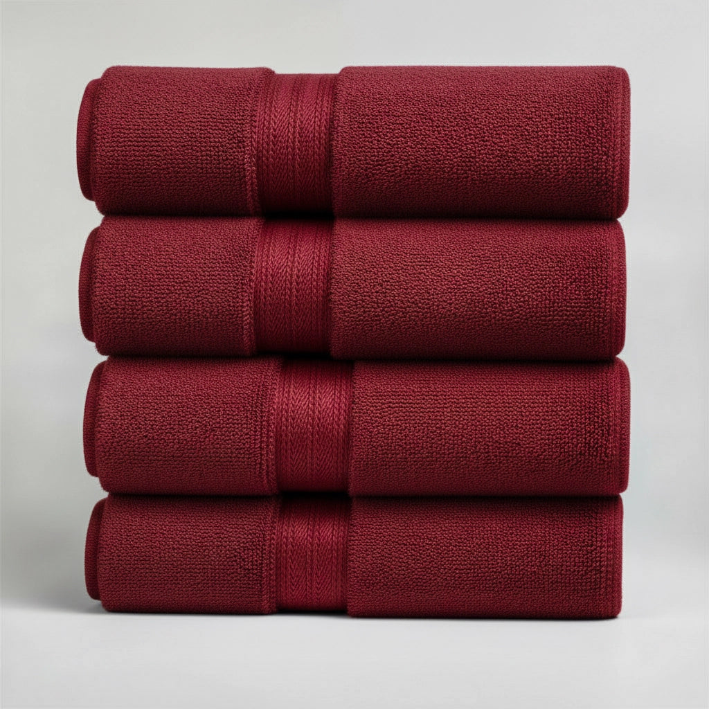 Bath Towels 4PCs Set – Premium Organic Cotton Towel Four Piece (Cherry Red)