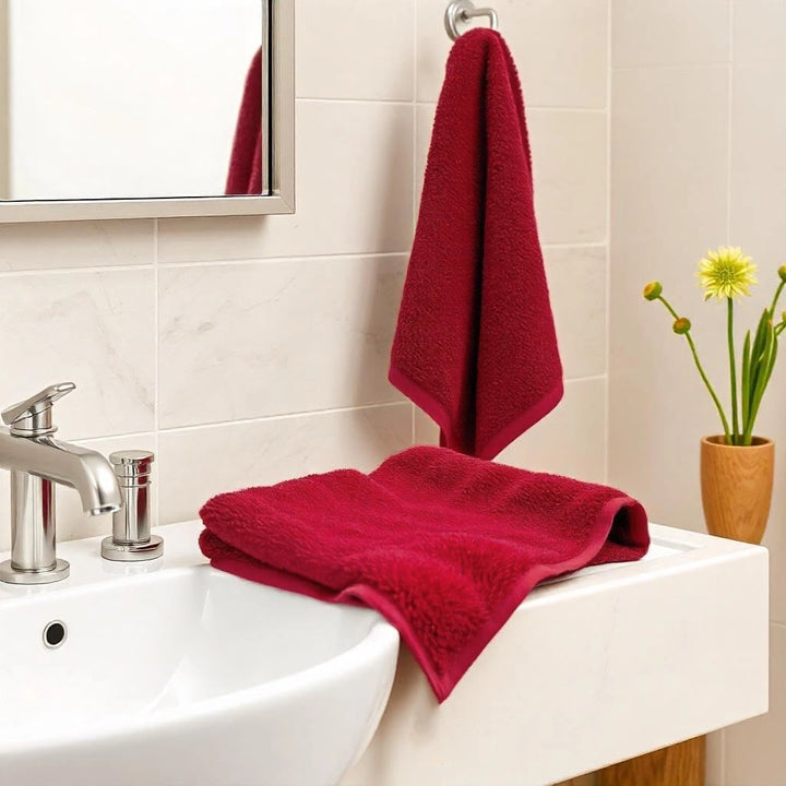 12 Pack Cotton Face Towel Set – Soft &amp; Absorbent Bath Towel Sets (Cherry Red)