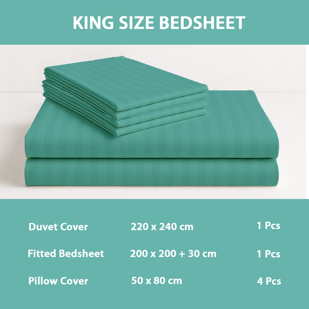 Teal king size bedsheet set with dimensions 