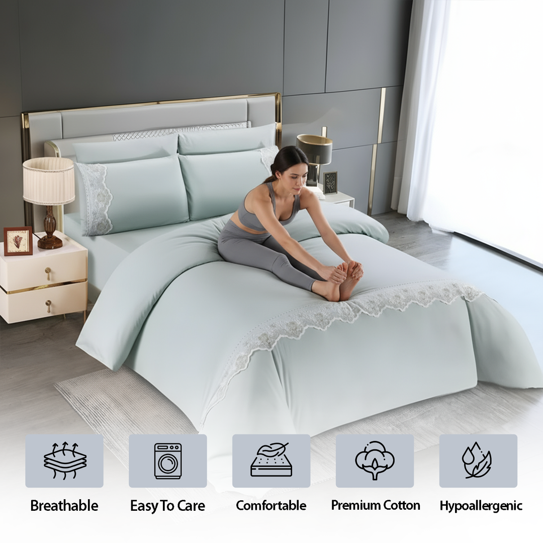 King Size Cotton Blend Bedding Set 6 Pcs –  Duvet, Fitted Sheet & Pillow Covers (sky blue)