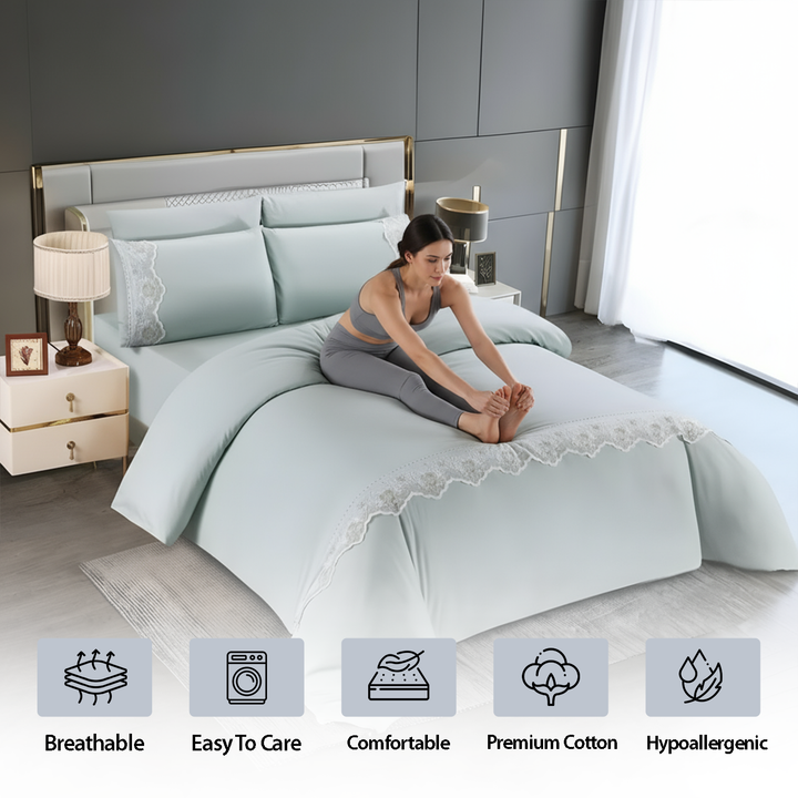 King Size Cotton Blend Bedding Set 6 Pcs –  Duvet, Fitted Sheet & Pillow Covers (sky blue)