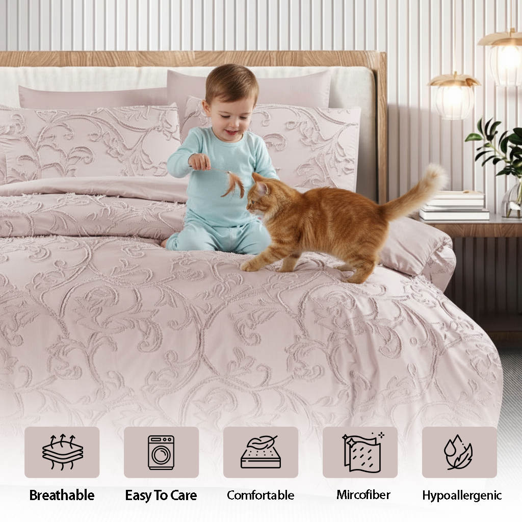 King Bedding Set with Duvet Cover 220x240 6 PCs King Size Fitted Bed Sheet Set (6FM29)