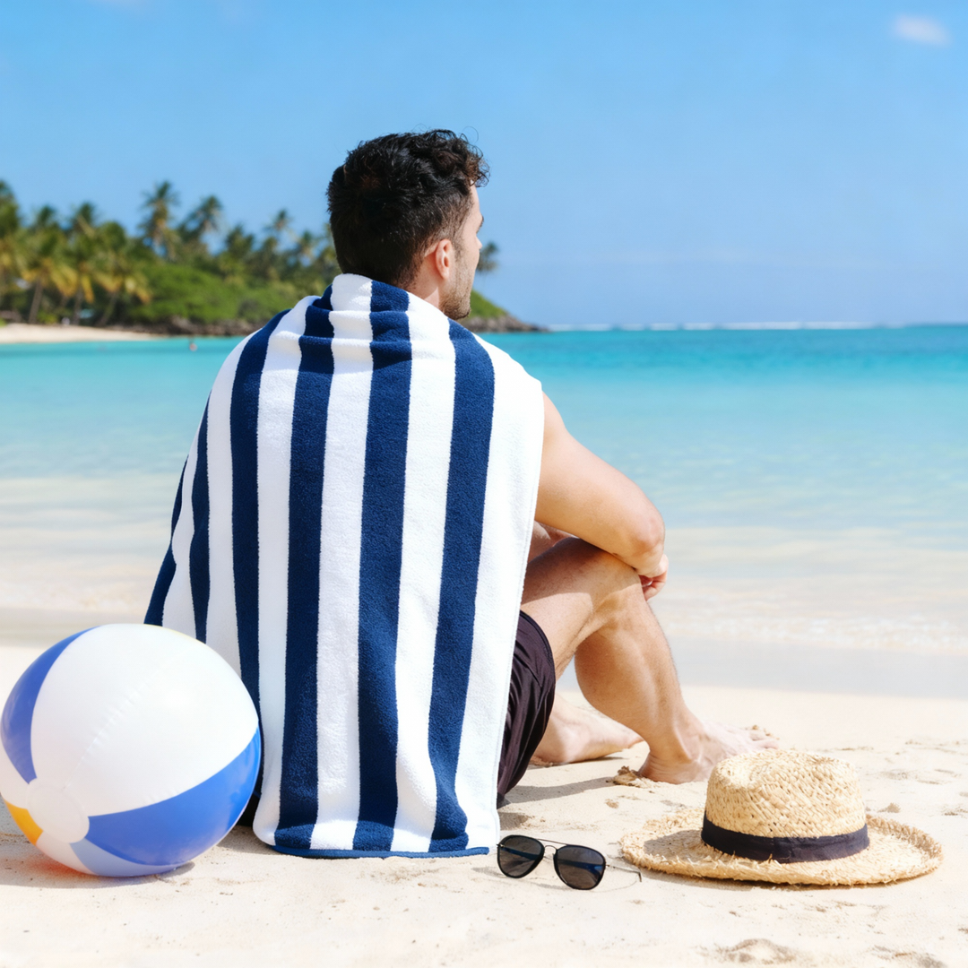 Premium Cotton Beach Towel – Large, Quick-Dry & Highly Absorbent Striped Design