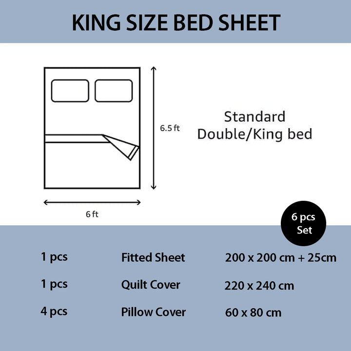 Pattern Border King Bed Sheets 6 PCs Set  – Cotton Fitted Sheet, Duvet & Pillowcases (6TQ17)