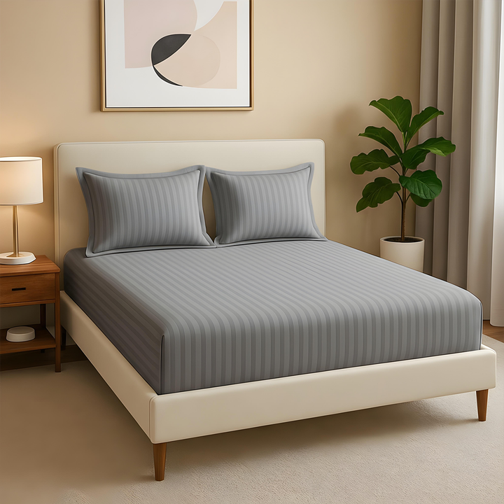 100% Combed Cotton 300 TC Hotel Fitted Sheet Set with Pillowcases