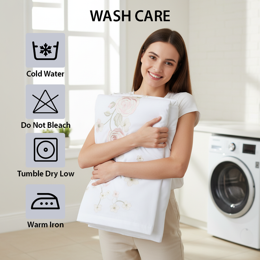 Soft white king bedding set with delicate floral design