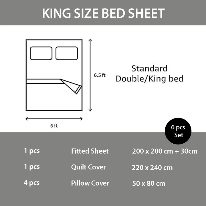 Floral Linen Sheets 6 PCs King Set with 220x240 Duvet Cover & Fitted Sheet (6FS112)