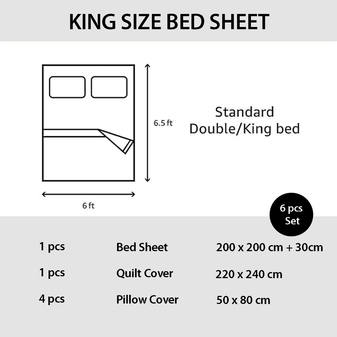 Luxury 6 PCs King Size White Embroidered Bed Sheet Set – Premium Bedding Set (6ES67)