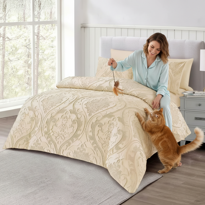 Luxury beige quilted duvet set with matching pillowcases