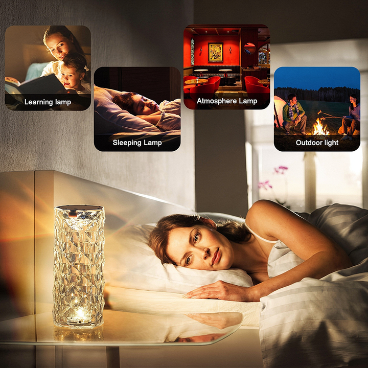 Stylish crystal lamp with diamond pattern and LED glow