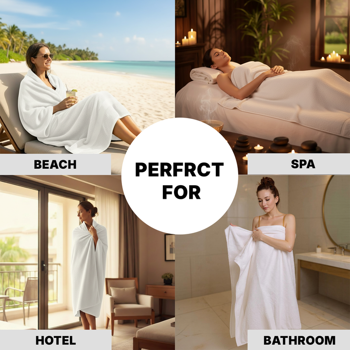 2 PCs Jumbo Bath Towels – Luxury 100% Pure Cotton Towel Set, Heavy & Durable  (White)