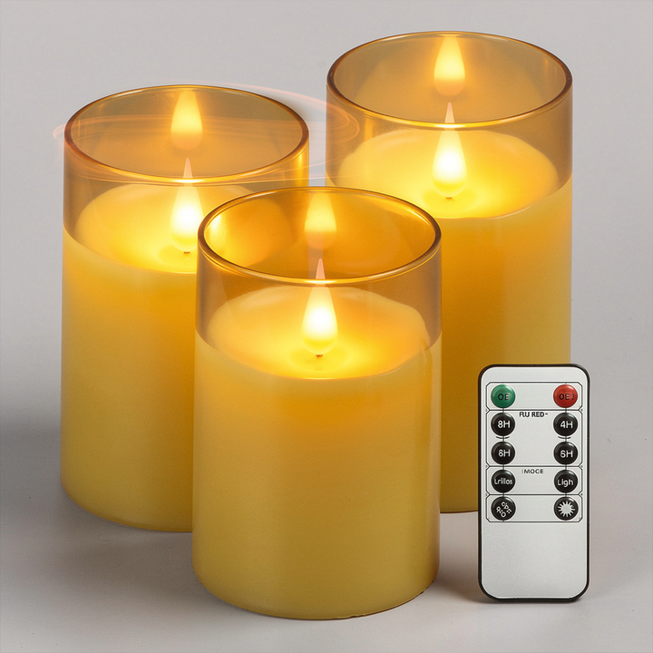 MOONCEE 3 PCs LED Candles with Remote - Flameless Battery Pillar Candles for  Décor