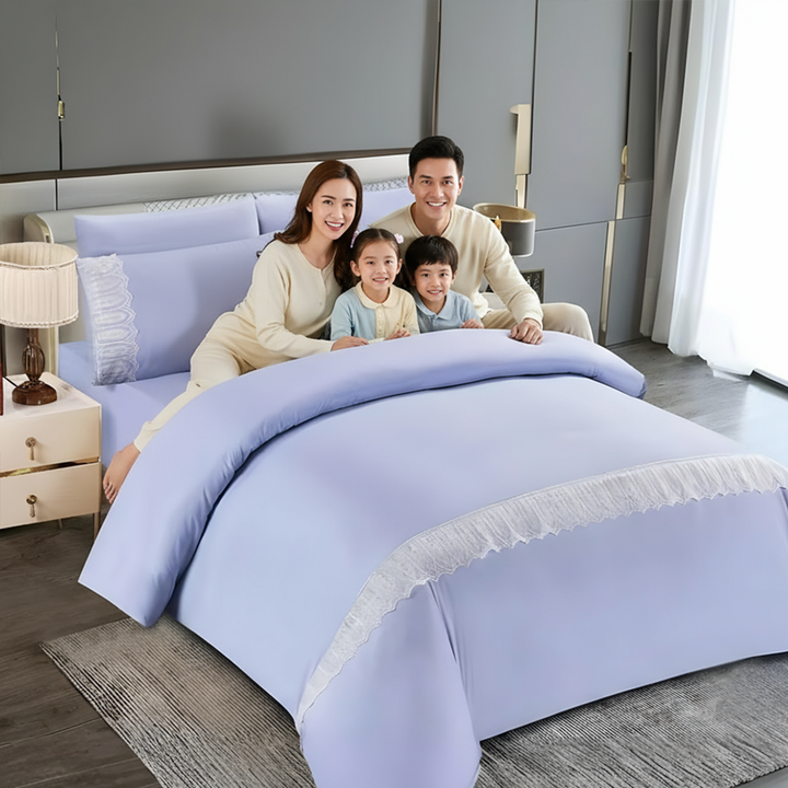 King Size Bed Sheets 6 PCs  – Cotton Fitted Sheet, Duvet Cover & 4 Pillowcases Set (blue)