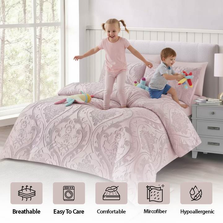 Luxury pink king duvet set in bright bedroom