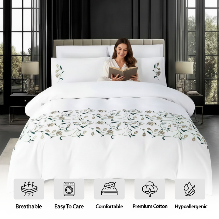 Luxury 6 PCs King Size White Embroidered Bed Sheet Set – Premium Bedding Set (6ES67)