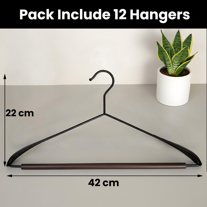 Premium Metal & Wood Wide Shoulder Hangers Set – Seamless Non-Slip Design for Suits