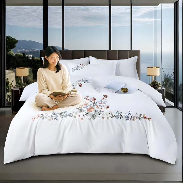 Embroidered 6 PCs King Size Sheet Set with 220x240cm Duvet Cover, Fitted Sheet (6ES38)