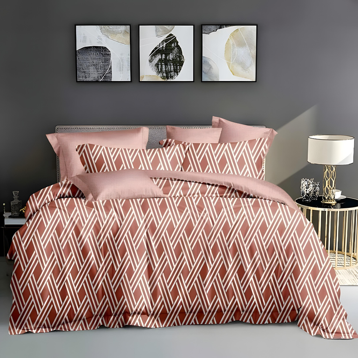 6 PCs King Size Printed Bed Sheet Set – Duvet Cover, Fitted Sheet & Pillowcases (6FS139)