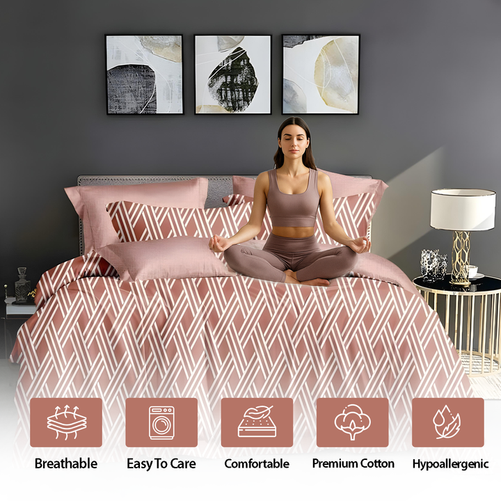 6 PCs King Size Printed Bed Sheet Set – Duvet Cover, Fitted Sheet & Pillowcases (6FS139)
