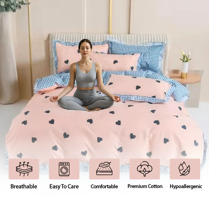 Printed Cotton Sheets – King Size Set 6 PCs with Fitted Sheet, Duvet & Pillowcases (6TQ06)
