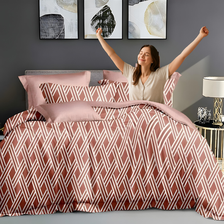 6 PCs King Size Printed Bed Sheet Set – Duvet Cover, Fitted Sheet & Pillowcases (6FS139)