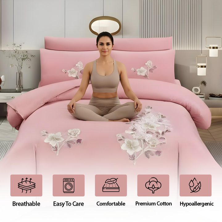 Floral embroidered bedding set for modern bedroom décor