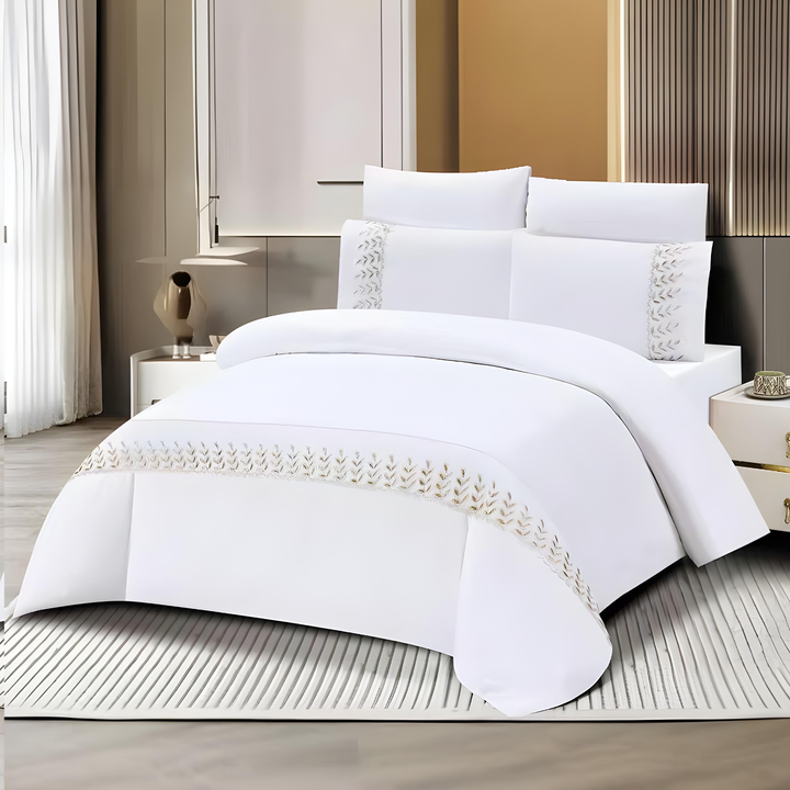 Premium White Sheets – Complete 6 PCs Set with Sheet, Duvet & Pillowcases (White Beige)
